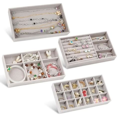 4-Piece Jewelry Organizer Drawer Set, Stackable Jewelry Tray, Velvet Jewelry Tray, Jewelry Storage (1/4)