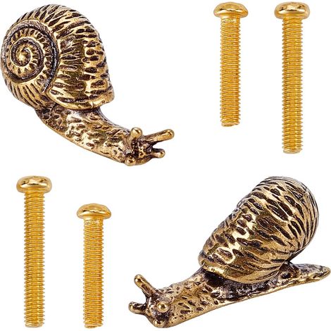 2 Pièces Boutons de Meuble en Laiton Escargot, Bouton de Tiroir Animal Doré avec Vis Poignées de Tirage Vintage pour Armoire Meuble Garde-robe Porte de Salle de Bain et Quincaillerie (1/5)
