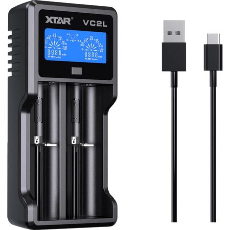 Chargeur de batterie 18650, chargeur intelligent 21700 avec 2 emplacements et écran LCD, chargeur USB C, pour batterie 3,6 V 3,7 V et batterie AA AAA 1,2 V (1/5)