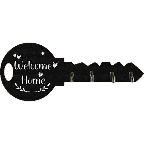 3pc-Porte-clés mural en bois avec 4 crochets, porte-clés décoratif noir (11,61 x 4,72 pouces) (1/5)