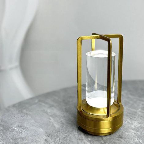 Lampada da tavolo portatile in metallo per interni ed esterni, ricaricabile, senza fili, a LED, con 3 colori, intensità luminosa regolabile in modo continuo e funzionamento a batteria. (1/5)