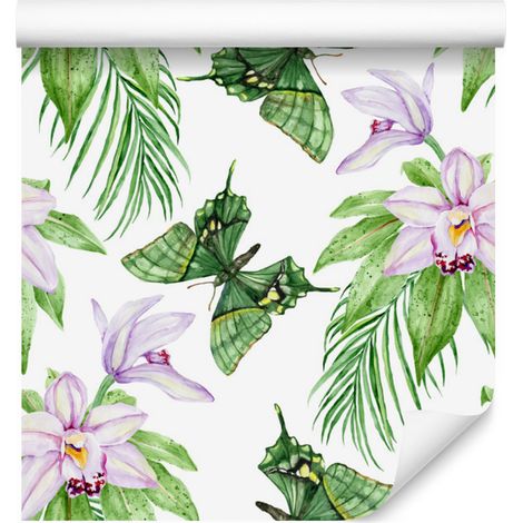 Papier peint papillons, fleurs et plantes pour salon et chambre 50x1000 cm (1/5)