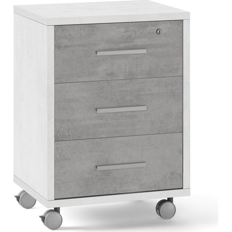 Cassettiera 3 Cassetti su Ruote 51x71x41 cm Ossido Bianco/Cemento (1/2)