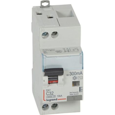 Disjoncteur différentiel monobloc DX³6000 10kA arrivée haute et départ bas à vis U+N 230V - 32A - typeAC 300mA - LEGRAND