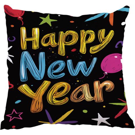 Taies d'oreiller Happy New Year 18x18 pouces - Housses décoratives pour canapé extérieur à thème Nouvel An (1/5)
