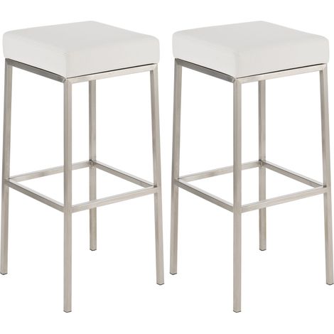 Lot de 2 tabourets de bar avec repose-pieds design simple hauteur 85 cm en PVC blanc et acier inoxydable 100004372 (1/5)