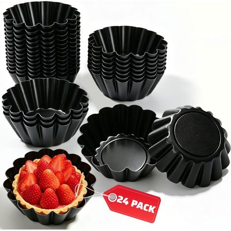 Moldes para minitartaletas de 6,5 cm, antiadherentes, de acero al carbono, para hornear cupcakes, muffins, pudines, galletas y brownies (negro). (1/5)
