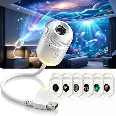 Proiettore olografico 5D dinamico intelligente HD, proiettore Galaxy HD dinamico intelligente con 6 pellicole, collo d'oca flessibile a 360 gradi, plug and play per illuminazione ambientale per il son (1/5)