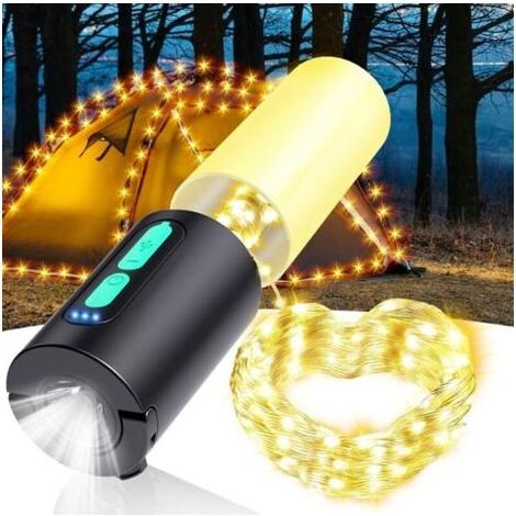 Guirlande lumineuse de camping,10M Lanterne de camping avec guirlande lumineuse,lampes de poche rechargeables 4000 mAh,lampe de poche lanterne portable pour urgence,Camping Car Accessoires (1/4)
