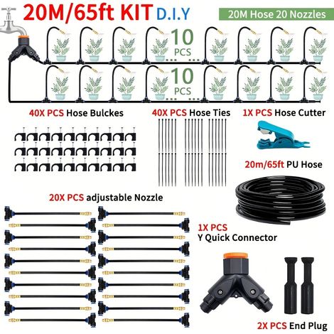 Kit goutte à goutte 20m buses réglables 360° jardin (1/5)