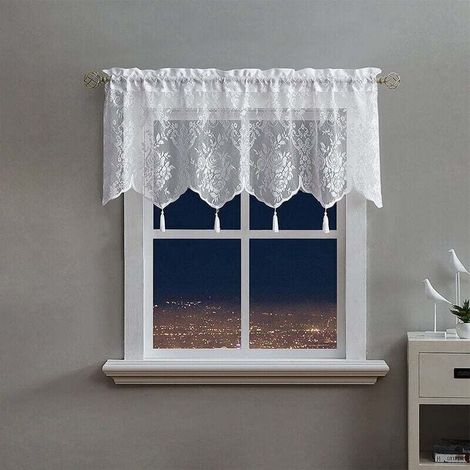 Cantonnière blanche transparente pour cuisine, petite fenêtre, tringle à rideau en dentelle, passe-tringle pour salon, salle de bain, café, style bohème, 1 panneau 132,1 x 45,7 cm (1/5)