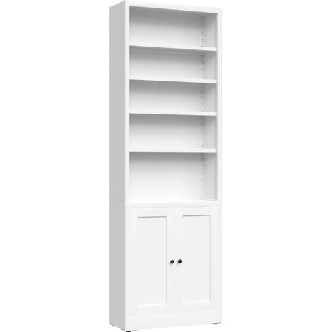 Weiße Metall-Bücherregal mit 5 verstellbaren Regalböden und Tür, 180 x 60 x 23,6 cm (1/5)