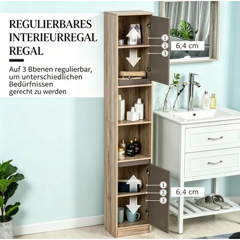 Armoire de rangement haute et étroite pour salle de bain en MDF et panneau de particules, gris et chêne, 30x24x170 cm (1/5)