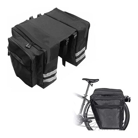 Double sacoche arrière vélo étanche noire pliable pour porte-bagages, rangement cyclisme voyage pique-nique et sports extérieurs (1/5)