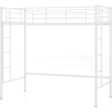COSTWAY Metal Loft Bed Space-saving Loft Bed Frame with 2 Ladders-White (1/5)