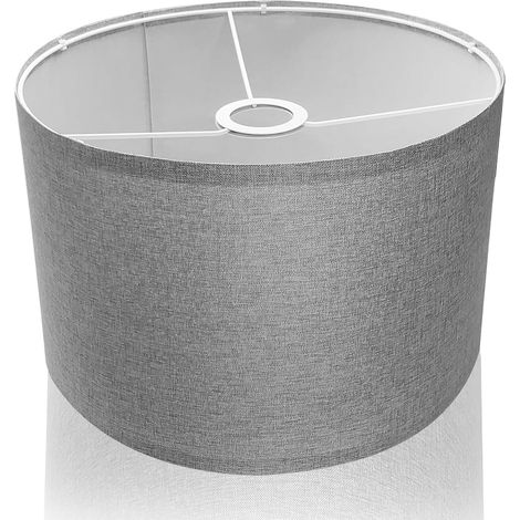 Abat-jour Cylindrique - 1 Pièce - Lin Naturel - Diffusion Lumière Douce - Salon Chambre Bureau - Gris 30x30x20cm (1/5)