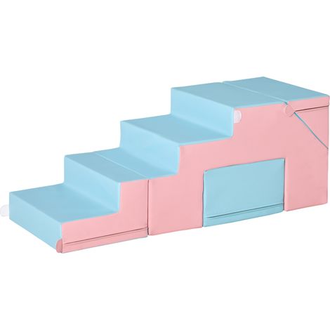 Jouet escalade glissade enfant motricité cuir artificiel mousse EPE 86x49x47 cm rose+bleu (1/5)