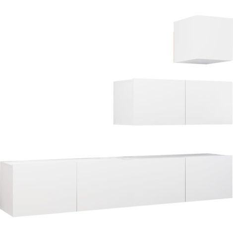 Conjunto de muebles mueble aparador TV televisión salón dormitorio salón 4 piezas blanco madera contrachapada 020024670