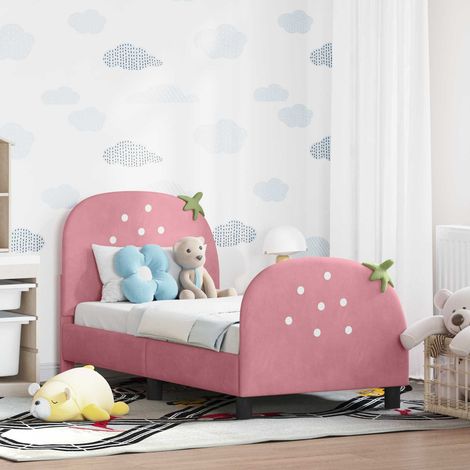 Kinderbettgestell mit Kopfteil Rosa 70 x 140 cm Samt