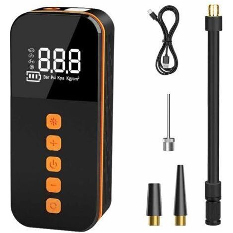 Compresseur d'air, gonfleur de pneu de voiture 3600 mAh, pompe à vélo, 5 modes de gonflage, affichage numérique, écran LCD numérique, port USB, adapté aux motos, scooters, voitures,-Chrom (1/5)