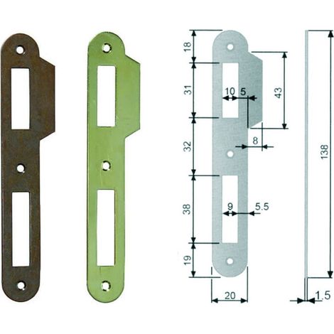 Contropiastra ridotta con aletta per serratura a bussola bordo tondo - Specifiche: acciaio bronzato (B.00570.09.02) - 5 pz