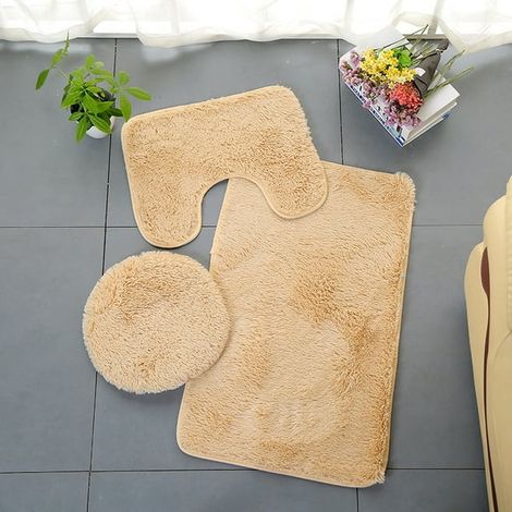 Lot de 3 tapis de salle de bain, tapis de contour de toilettes, tapis à poils ras unis, tapis de sol antidérapant pour WC, tapis de bain vert, dimensions standards (1/3)