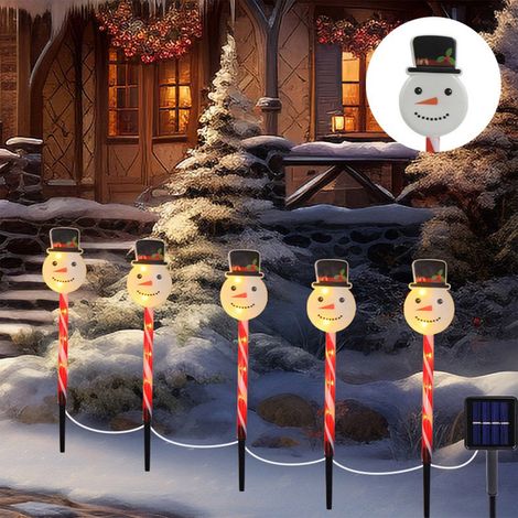 Guirlande Solaire De Noël - Modèle Traîneau Du Père Noël Et Bonhomme De Neige - LED Blanc Chaud - Étanche Ip55 - Pour Jardin Terrasse Extérieur - 1 Pièce (1/5)