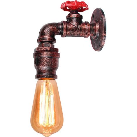 Applique Murale Tuyau d'eau E27 Rouille Rouge Luminaire Intérieur Décoration pour Café Bar Restaurant (1/5)