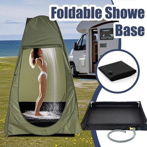 FLITI Portable Folding Shower Tray with Drain Hose, Outdoor Shower Base for Tent, Camping, Travel, Beach, 80x80x10cm, Black (1/5)