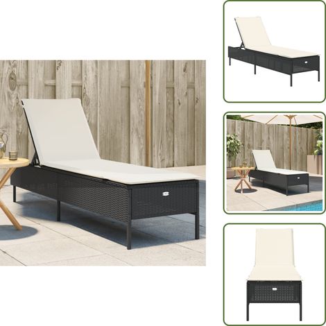 The Living Store Sonnenliege mit Auflage Schwarz Poly-Rattan - Sonnenliege - Gartenliege - Relaxsessel - Outdoormöbel - Poolliege (1/5)