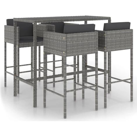 Ensemble de bar de jardin 5 pcs et coussins Résine tressée Gris 17 (1/5)