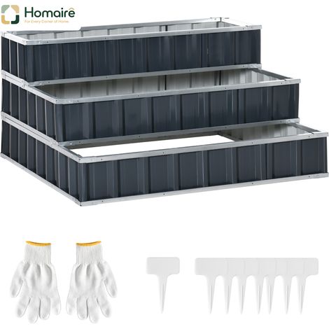 HOMAIRE Hochbeet Stahl 3-stufige Blumentreppe wetterfest Dunkelgrau Garten Balkon