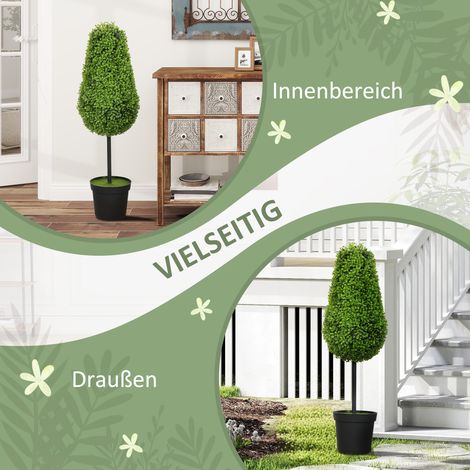 Lot de 2 Buis Artificiels 90cm, Plante en Forme de Larme, Fausse Plante en Pot, Décoration Moderne (1/5)