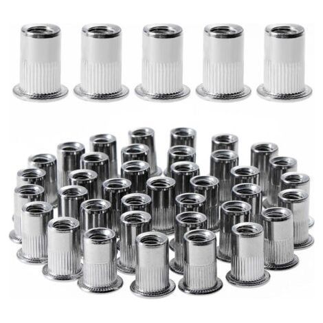 100pcs M6 Flat Head Threaded Rivet Nut, Stainless Steel Threaded Rivet Nuts, Threaded Inserts for Plastic Mental (12mm 15mm) (1/4)