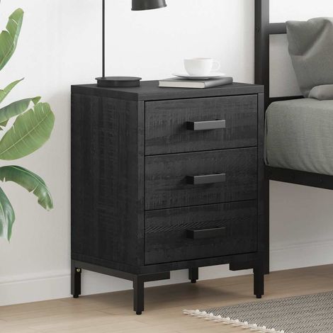 Nachttische 2 Stk. Schwarz 40x30x55 cm Massivholz Kiefer