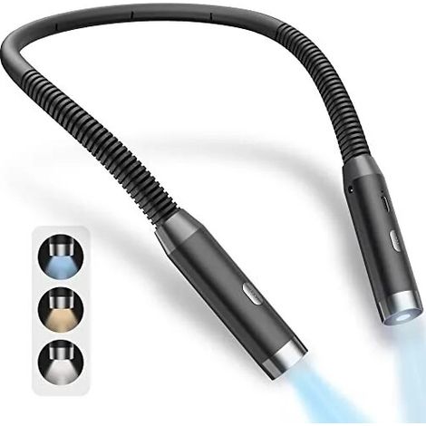 Lampe de lecture à tour de cou (noire), portable et rechargeable par USB, lampe de lecture LED (1/5)