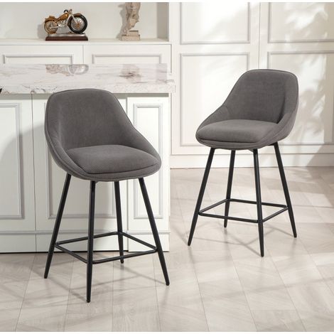 Set di 2 sgabelli da bar in poliestere grigio, girevoli a 360°, con braccioli, altezza seduta 65 cm (1/5)