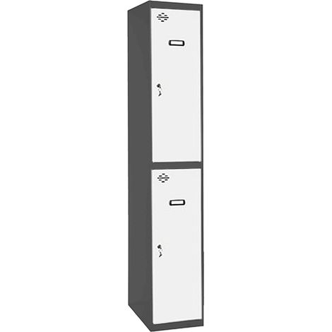 SimonRack Vestiaire Métallique 2 Porte, 1800x300x500 mm, Serrure à Clé et Aérations, Anthracite/Blanc Simonlocker (1/2)