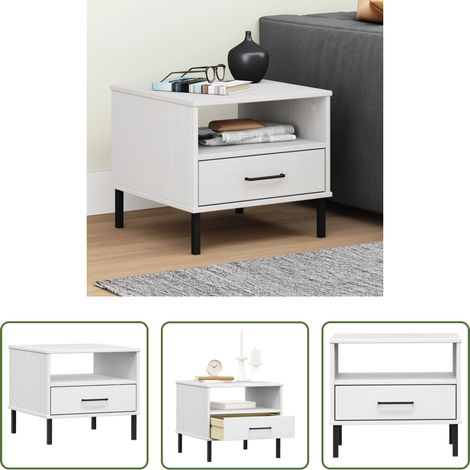 Bois de pin - Table de chevet avec pieds en métal Blanc Bois pin massif OSLO (1/5)