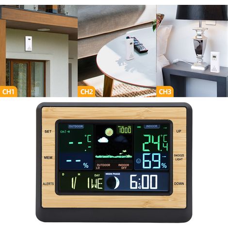 Wettervorhersage mit großem Farbbildschirm, Wetterstation, Thermometer, Hygrometer, Barometer, Wetteruhr, Wecker (1/5)