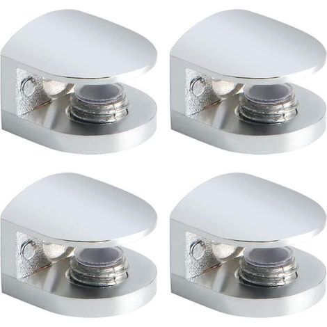 Support Étagère Verre Réglable de 5 à 8 mm, Support de Tablette en Verre Fixation Murale à Vis en Alliage de Zinc, Finition Chrome Poli 4 Pcs, EBL1010-4P