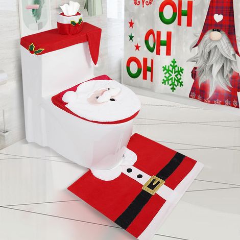 Weihnachtliches Badezimmer-Accessoire-Set – WC-Sitzbezug, Badematte und Toilettenpapierhalterbezug – bringen Sie Weihnachtsstimmung in Ihr Zuhause. (1/5)