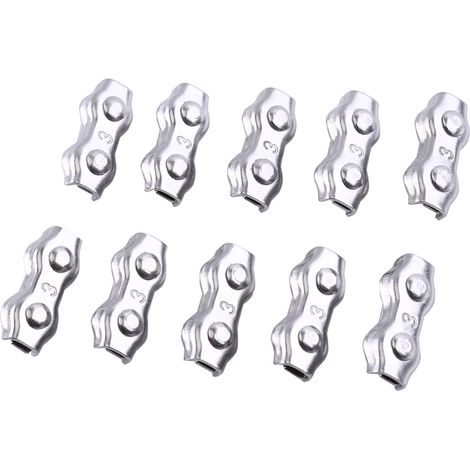 10 pièces attaches doubles M3 en acier inoxydable pour câble métallique, pinces de serrage pour corde (1/5)