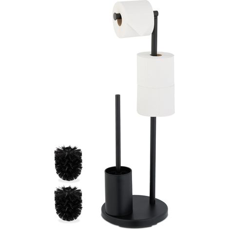 Serviteur WC, métallique, Non Fixe, Brosse et Porte-Brosse, Porte-Rouleau, H x D : env. 68 x 22 cm, Noir (1/5)