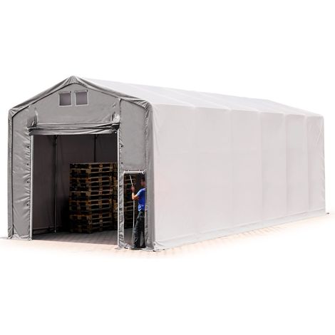 TOOLPORT Carpa almacén 6x12 m carpa industrial con 4m de altura lateral PVC 850 N 100% impermeable gris con puerta levadiza