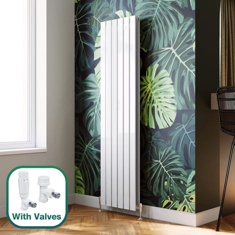 ELEGANT 1800 x 452 mm Modern Vertical Column Designer White Radiator Double Panel Radiator Heater + White Thermostatic Radiator Valves (1/5)