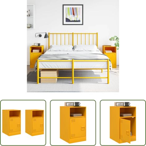 Table de nuit - Tables de chevet 2 pcs jaune moutarde 34,5x39x62 cm acier (1/5)
