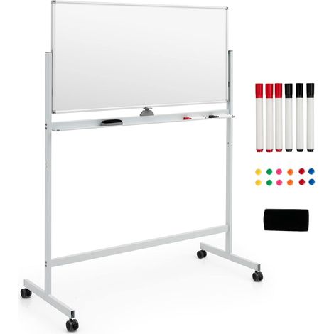 Goplus – Tableau blanc magnétique rotatif 360° – Hauteur réglable 145/165 cm – 4 roues universelles avec freins – 120 x 60 cm pour école, bureau