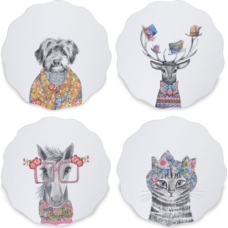 Lot de 4 Sets de Table à Bord Festonné, Protecteurs de Table pour Salle à Manger, Résistants à la Chaleur Jusqu'À 120 °C, Imprimé Animal, 29 cm, Boîte Cadeau (1/5)