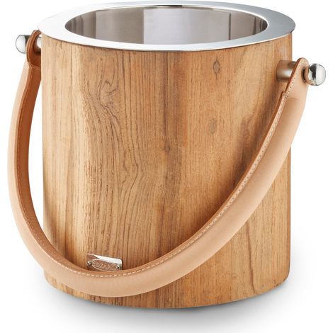 Seau à Glaçons Design en Bois et Acier Inoxydable avec Poignée en Cuir Hauteur 20 cm - PANGIVO (1/4)